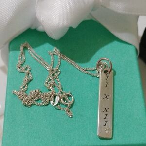 Sterling Silver & Diamond Roman Numeral True Wisdom Bar Necklace 18" Chain